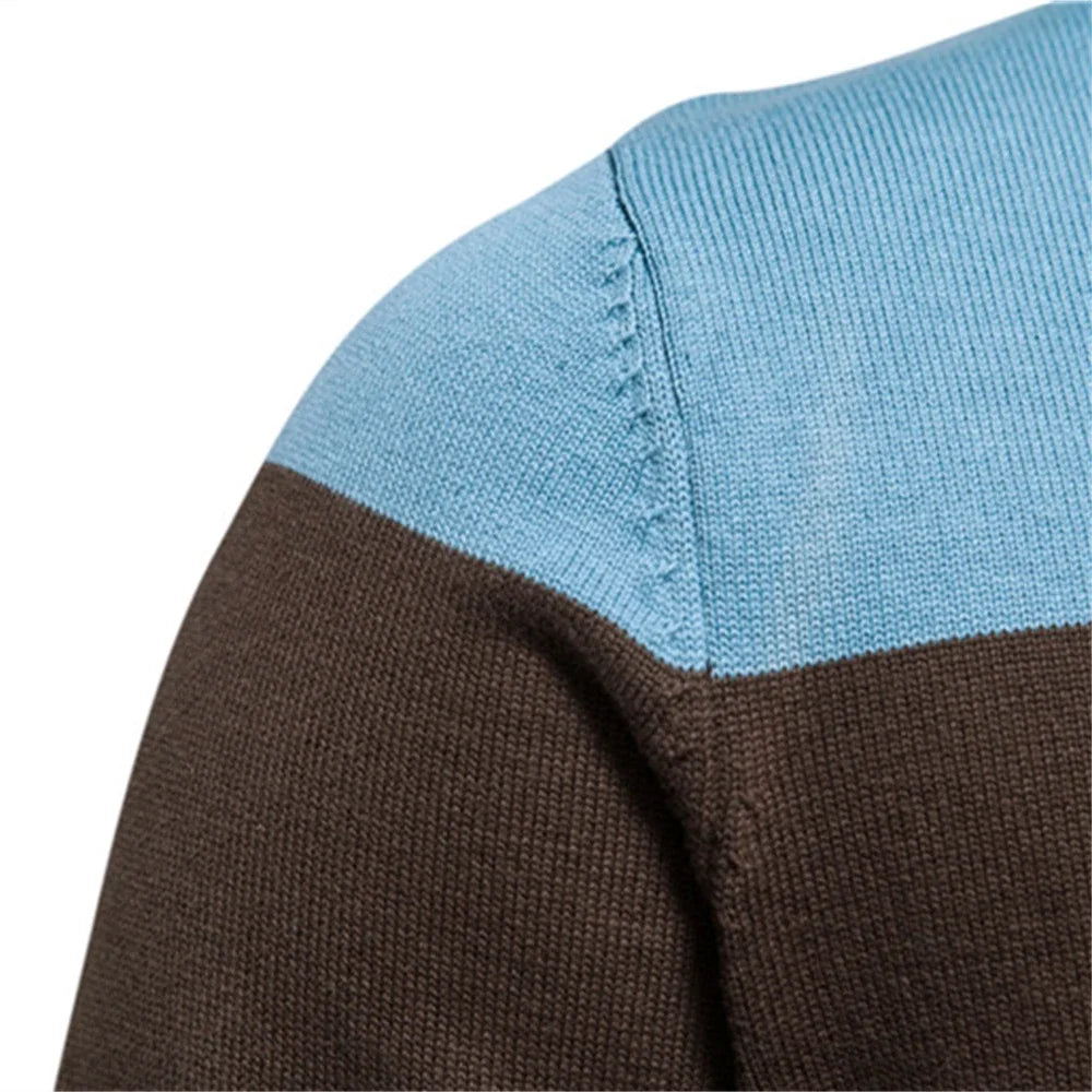 Men's Autumn and Winter 100% Cotton Zipper Cardigan Casual Patchwork Fashion Male Knitted Sweaters for Men