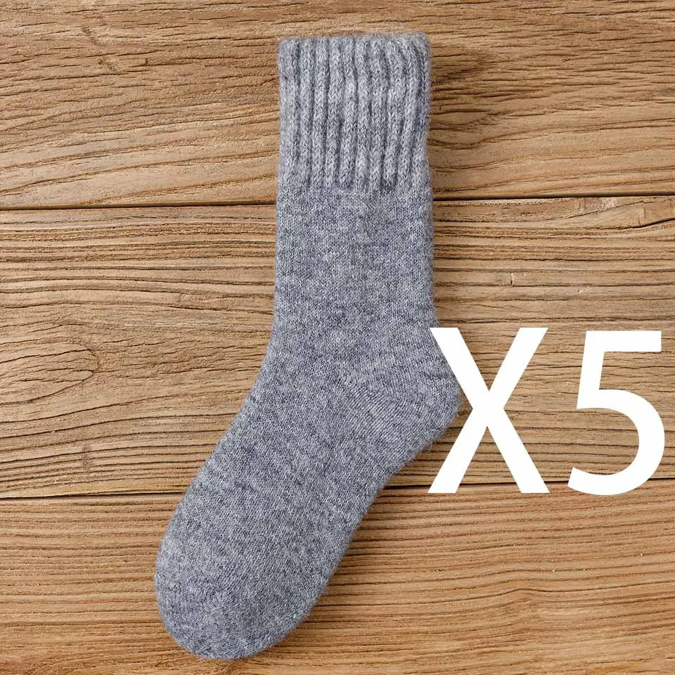 5 paar dikke, warme wintersokken van merinowol voor dames, Harajuku, retro, koudebestendig, modieus, casual, effen, kasjmier, damessokken