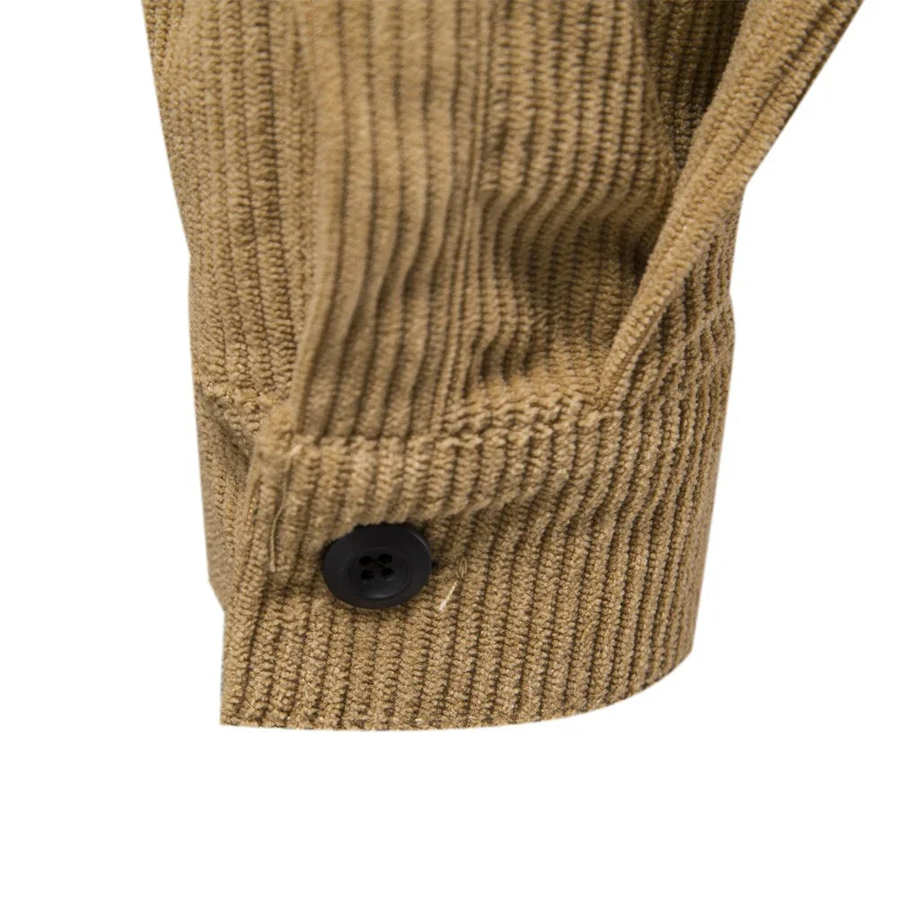 Thicken Autumn Men Shirt Solid Colour Business Casual Corduroy Shirt With Pocket for Men