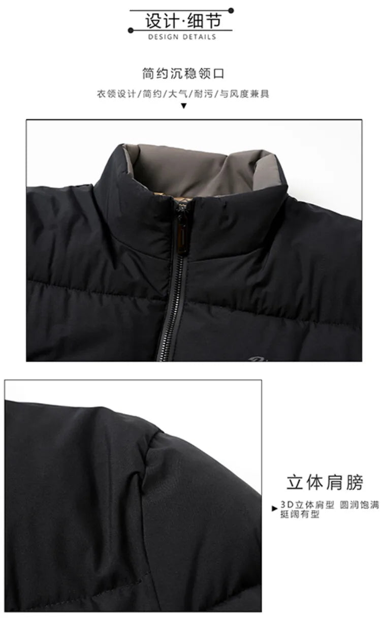 Men's High-Quality Solid Colour Business Casual Thickened Warm Cotton Jacket With Standing Collar Suitable For Male Daily Commute