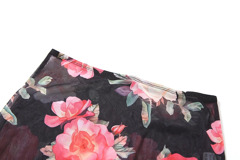Women's Floral Print 2 Piece Set Slits Slim Long Skirt + Low-Neck Camisole 2025 Vacation Matching Fashion Elegant Hipster Suits