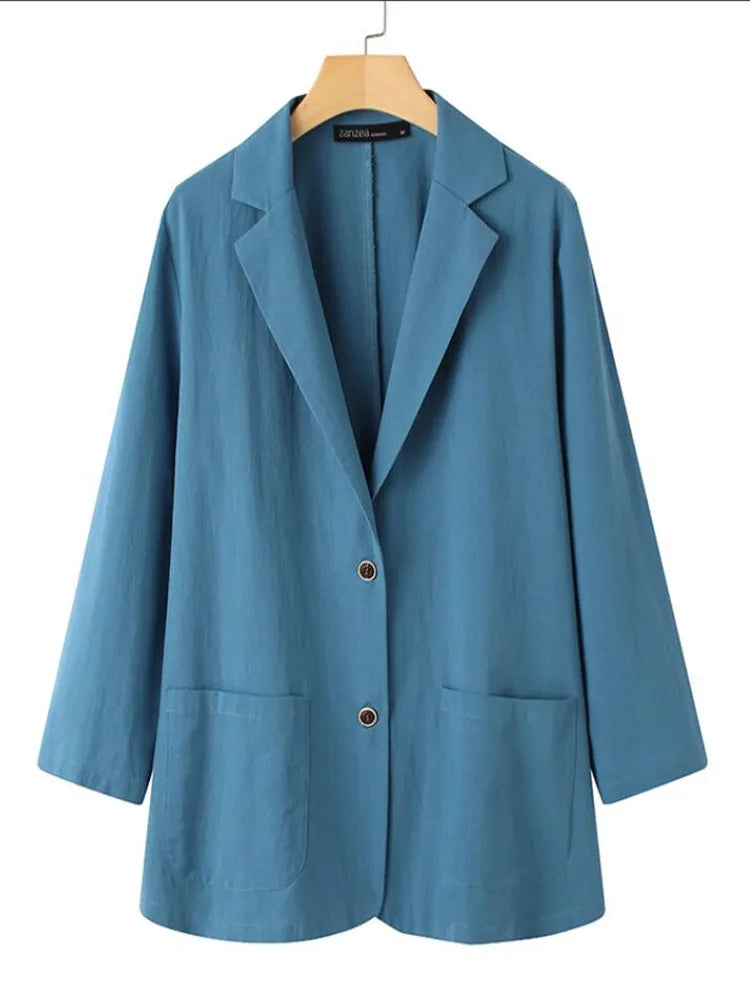 Elegant Solid Blazer Women Autumn Overcoats Casual Long Sleeve Single Button Coats Female Lapel Outwears Oversized