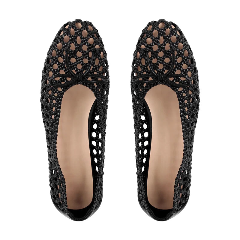 Women Round Toe Black Mesh Ballet flats