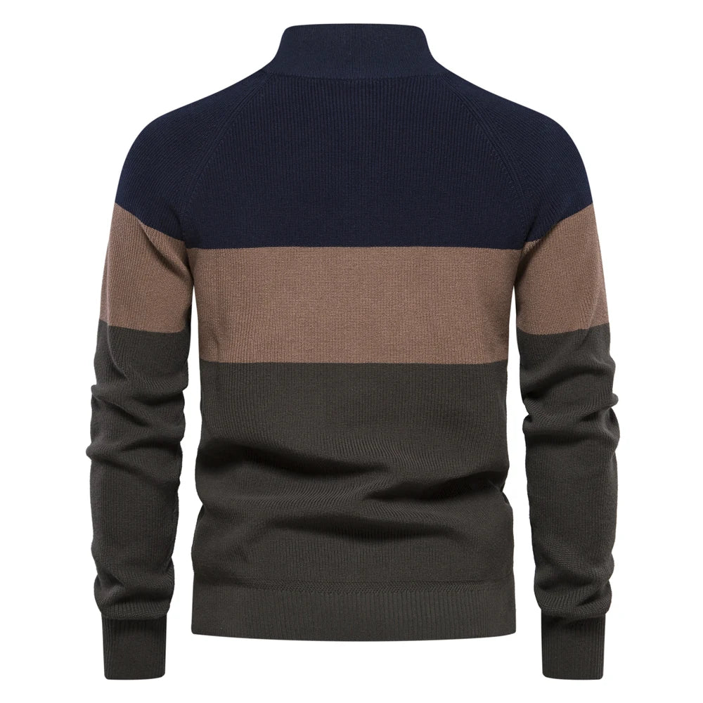 Men's Autumn and Winter Patchwork Colour Sweater For Men Zipper Cardigans High Quality Male Cotton Sweater