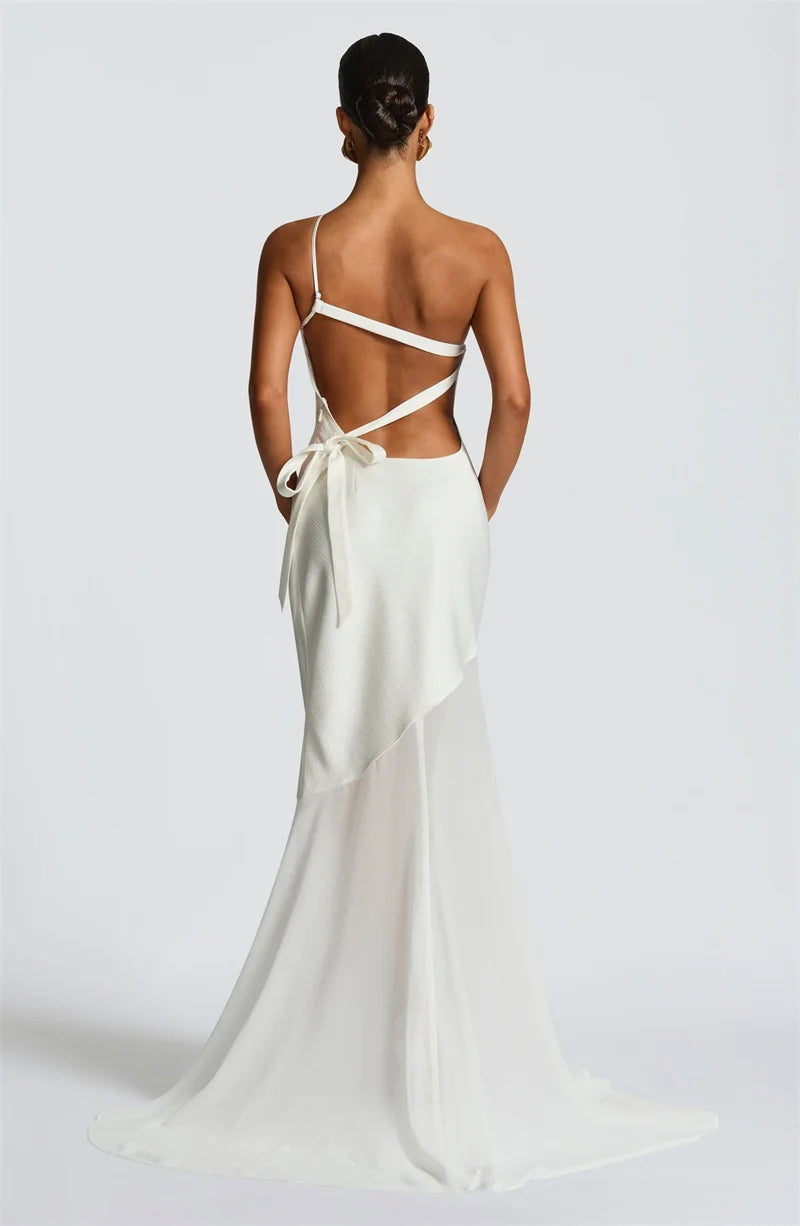 One Shoulder Backless Sleeveless Maxi Dress Women's Sexy Gown Fashion Patchwork Bodycon Club Party Long Dress Elegant Floor-Length