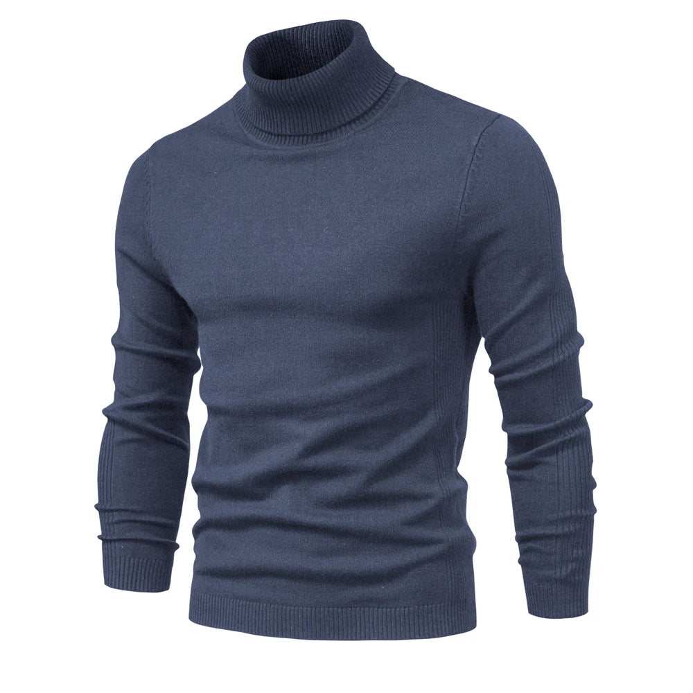 Winter Men's Turtleneck Sweater Casual Solid Colour Warm Pullover High Quality Slim Neck Long Sleeve Sweater For Men