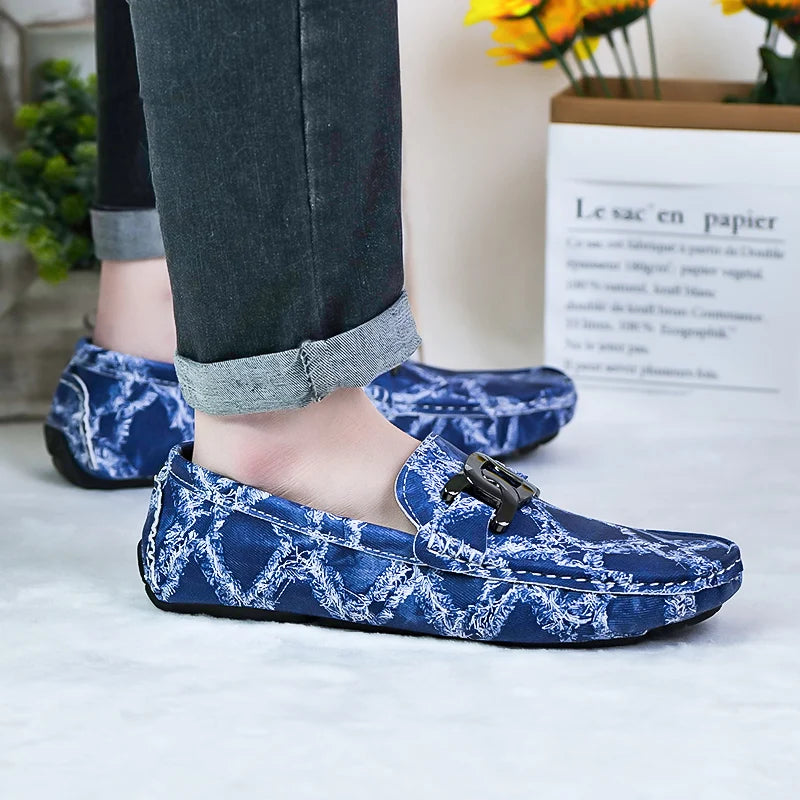 Fashionable Mens Over Size 38-48 Moccasin Shoes Blue Spring Male Formal Dress Shoes Comfortable Youth Leisure Shoes