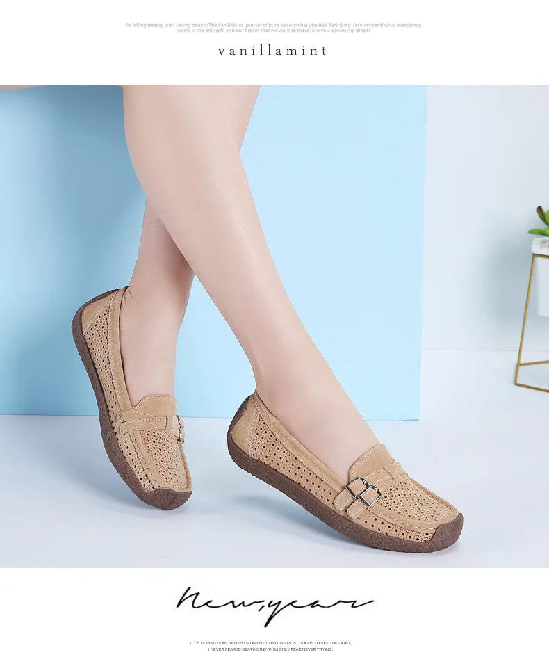 Women's Female Ladies Mother Shoes Sandals Platform Flats Slip On Hollow Summer Cool Moccasins Vulcanized Shoes 41 42