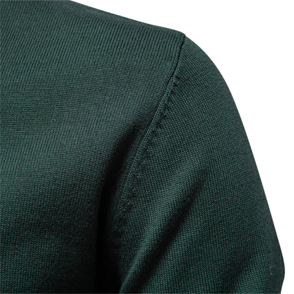 Men's Quarter Zip Cotton Pullover Sweaters Solid Colour Casual Social Knitted Mock Neck Polo Sweaters for Men