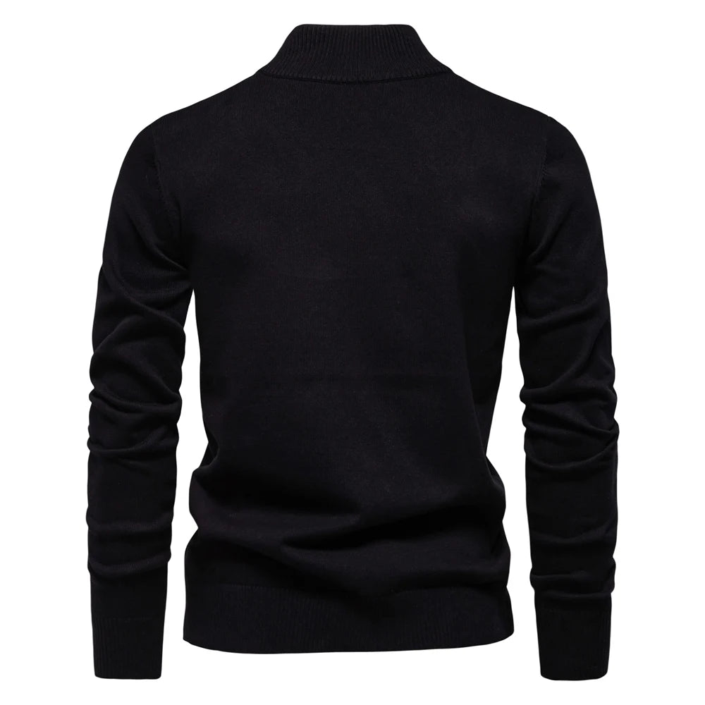 Men's Quarter Zip Cotton Pullover Sweaters Solid Colour Casual Social Knitted Mock Neck Polo Sweaters for Men
