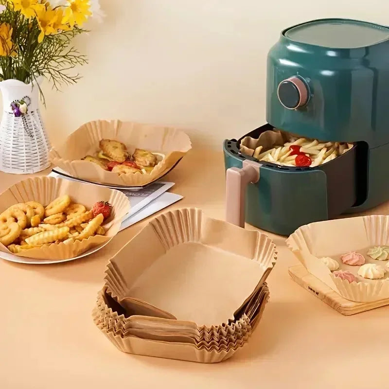 Set van 50 stuks Airfryer-accessoires Wegwerpbare antiaanbakpapieren bakvormpjes Bakovenpapier Aerogrill-bakvormpjes