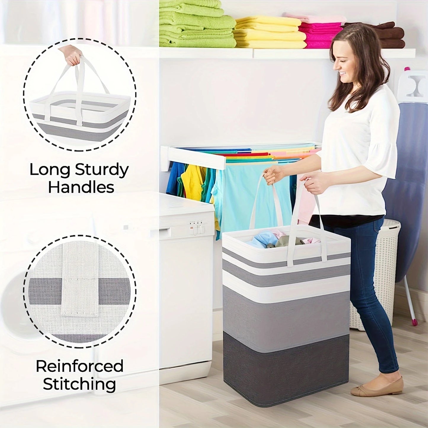 75L Grote waszakken Manden met handvatten Duurzame wasmand voor thuis, slaapzaal, hotels, wasgoed 40*30*60cm