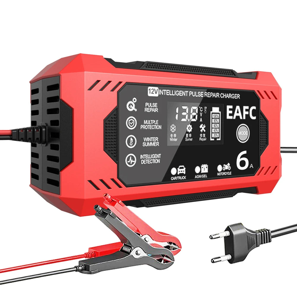 12V Groot Scherm 6A Digitale Auto Acculader Onderhouder voor Auto Motorfiets SUV Vrachtwagen Auto AGM Diepe Cyclus VRLA Puls Reparatie