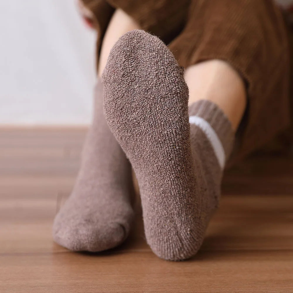 5 paar dikke, warme effen wollen sokken voor dames in de winter, harajuku, retro, koudebestendig, modieus en casual, kasjmier.