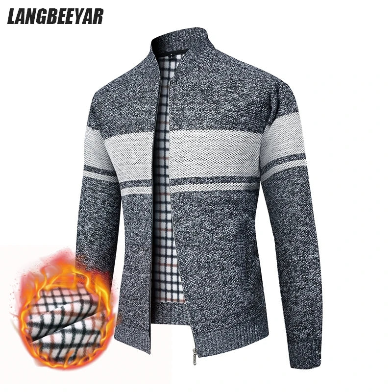 Men's High Quality Thick Plus Velvet Brand Casual Fashion Baseball Collar Classic Jacket, Zipper Warm Windbreaker Male Coats