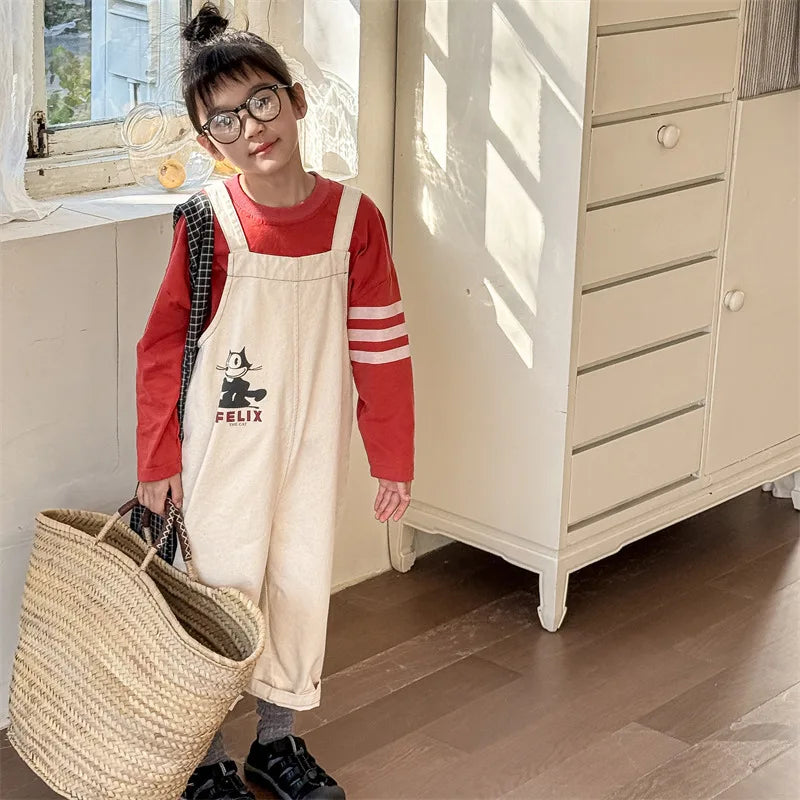 2025 Lente Nieuwe Kinderen Losse Overalls Katoen Baby Meisjes Jongens Cartoon Print Wijde Pijpen Broek Jongens Band Broek Kinderen Casual Broek 4-6Y Unisex
