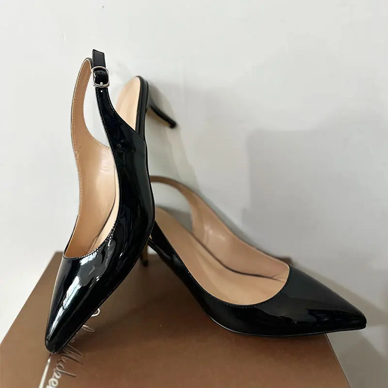 Women Pointed Toe Slingback Sandals Ankle Strap Kitten Heels Party Wedding Graffiti Shoes 6.5CM Pumps
