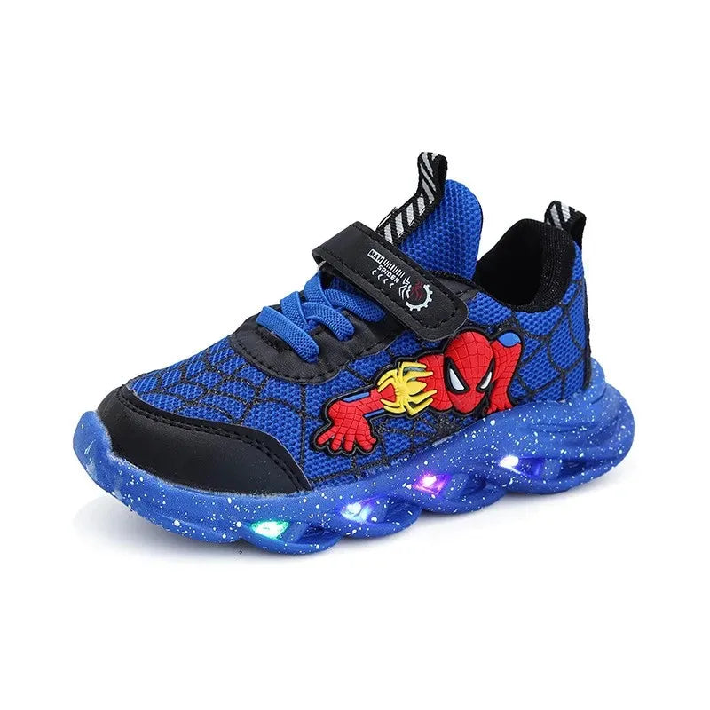 Disney Spiderman Light-Up Boys Spring Sneakers Breathable Mesh Outdoor Shoes with Non-Slip Sole, Illuminated LED Kid Footwear