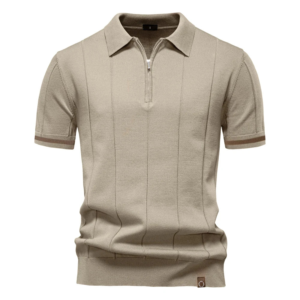 Men's Solid Colour Sport Zipper Polo Shirt Athletic Social Polo Shirts for Men Office Slim Fit Polo