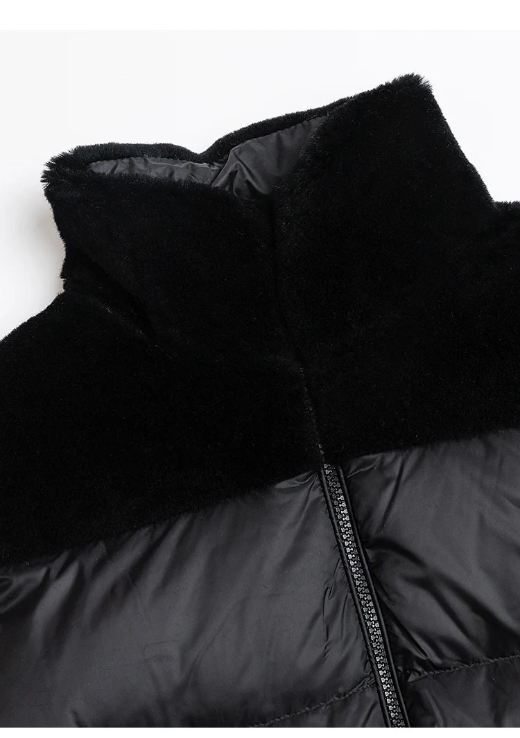 Women's High-Quality Woollen Luxury Jacket, Thick White Duck Down Vest Coats For Ladies