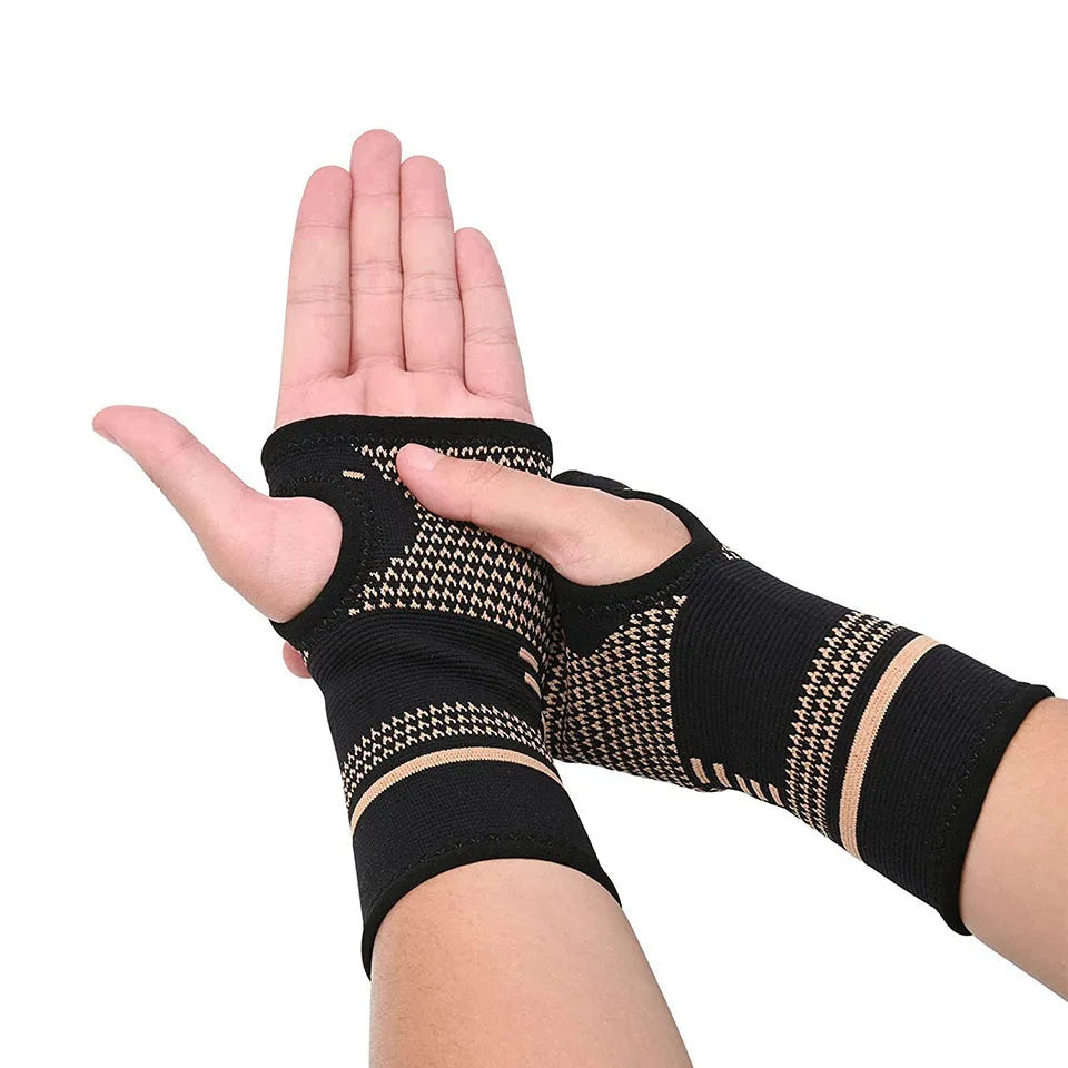 1 stuk kopervezel bracer pols elastische sportbandage polsband hand gym ondersteuning pols brace wrap tennis fitness powerlifting