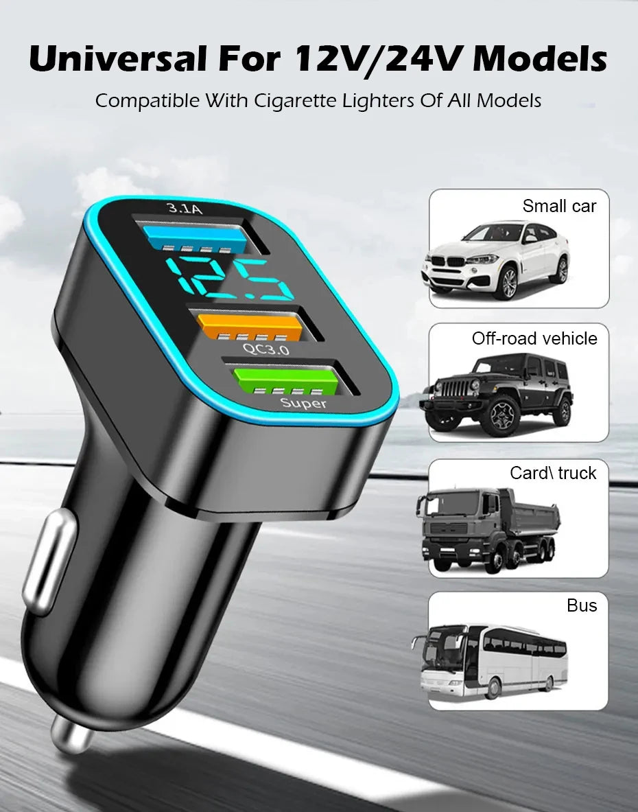 66W Autolader 3 Poorten USB Auto Sigarettenaansteker Snel Opladen Auto Telefoon Oplader Adapter Voor HUAWEI iPhone Samsung Xiaomi