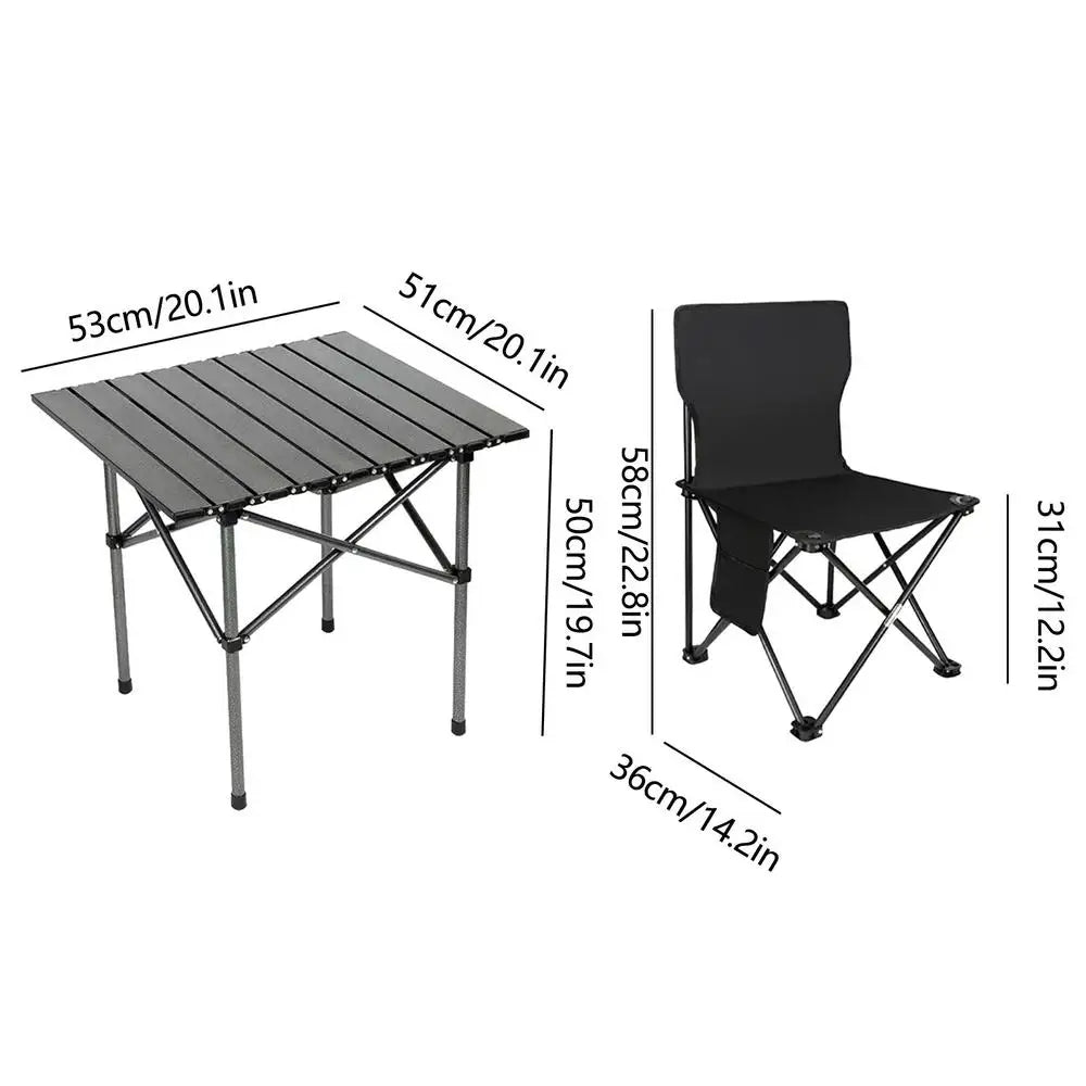 3-delige kampeertafelset met 2 opvouwbare stoelen, opvouwbare picknicktafel, Oxford stoffen krukken, waterdichte loempiatafel voor kamperen