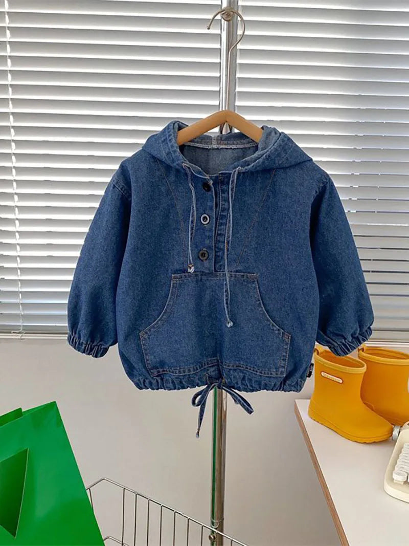 2025 Nieuwe lente kinderjas denim blauwe jas voor kinderen jongens meisjes casual stijl hoodie outfit 7-12 jaar unisex