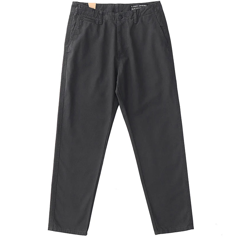 Spring Autumn New American Retro Twill Amekaji Chino Cargo Pants Men's Simple 100% Cotton Washed Straight Casual Trousers