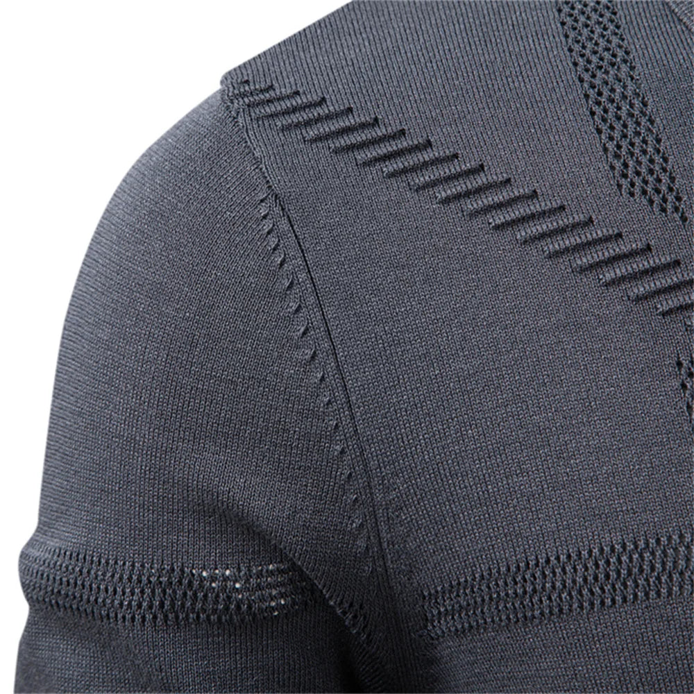 2025 Men's Autumn Winter Thermal Comfort Polo Shirt Solid Stripe Long Sleeve Slim Fit Shirt For Men