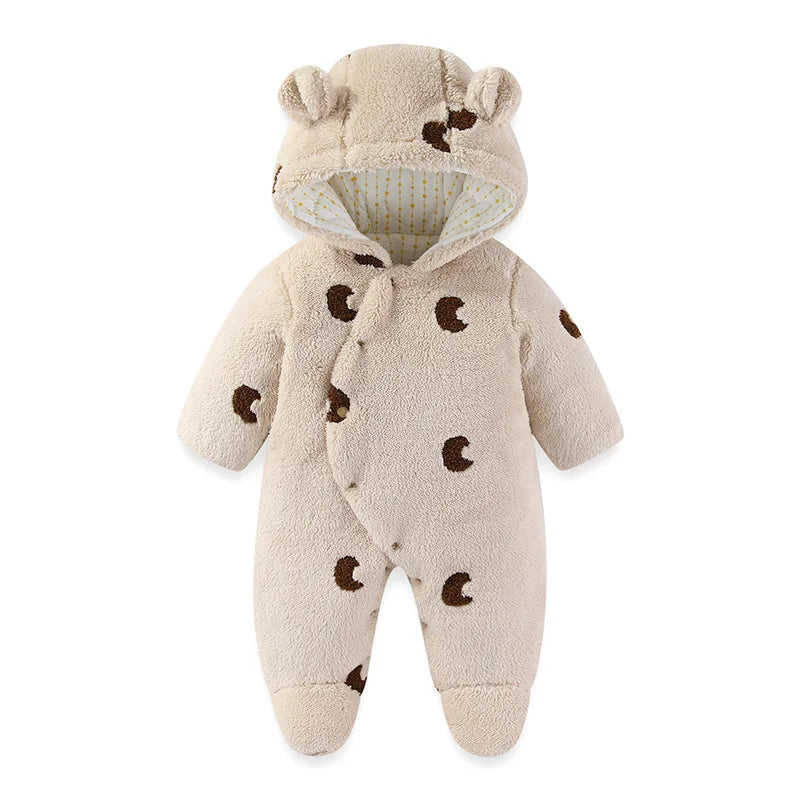 Winter New-born Warm Clothes Cotton Padded Toddler Fur Lining Hoodie Footie Jumpsuits