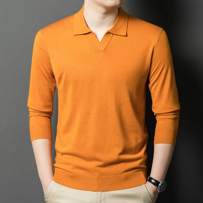 Men's Pullover Sweater With V-Neck, Business Casual Warm Polo, Male High Quality Cashmere Sweater