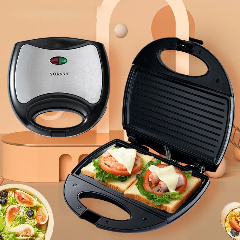 Breakfast Waffle Machine, Sandwich Maker - Electric Toaster & Waffle Maker for Breakfast, Non-Removable, 750W