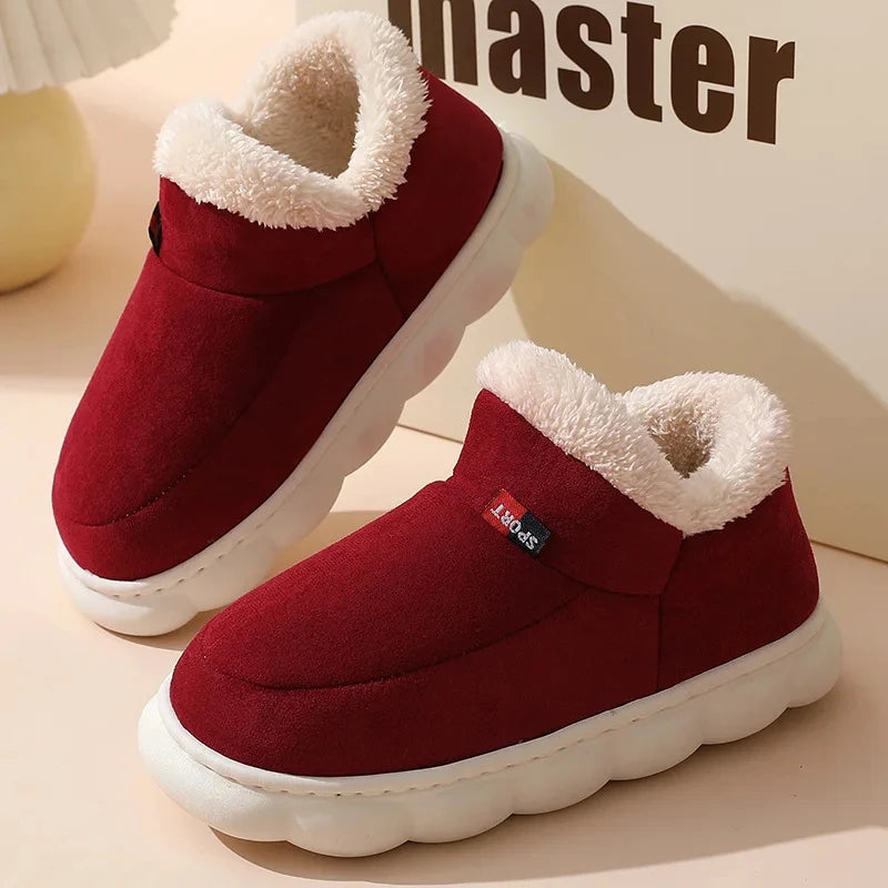 Men's Warm Plush House Slippers Indoor Anti-slip Winter Fluffy Slides With Waterproof Short Plush Male Cotton Shoes