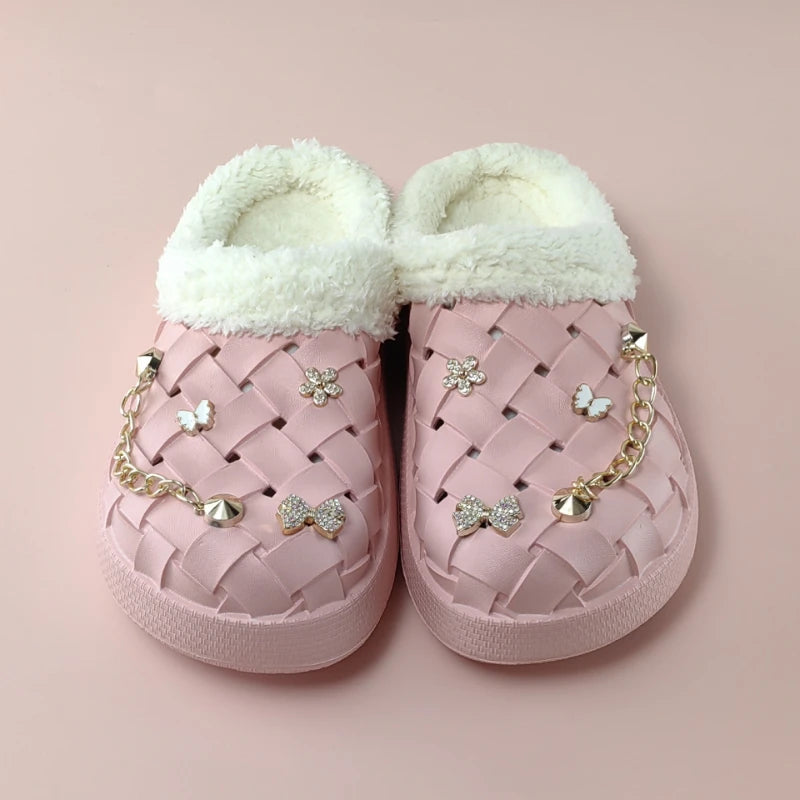 Kids' Slippers House Shoes Cartoon PU Leather Bow Winter Shoes Warm Anti-Slip Soft Bottom Shoes For Girls Size 40-45