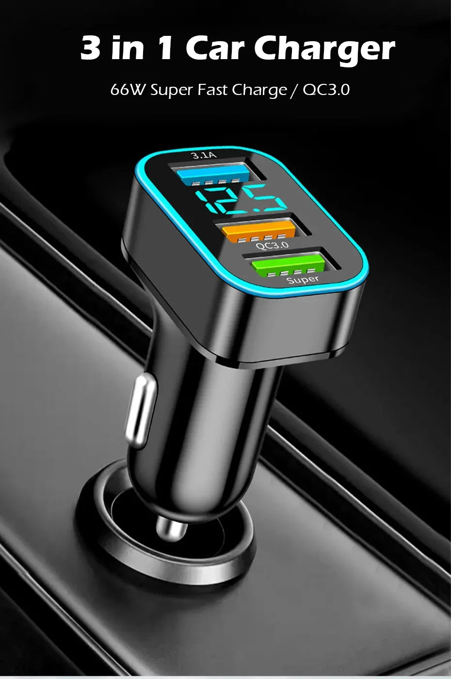 66W Autolader 3 Poorten USB Auto Sigarettenaansteker Snel Opladen Auto Telefoon Oplader Adapter Voor HUAWEI iPhone Samsung Xiaomi
