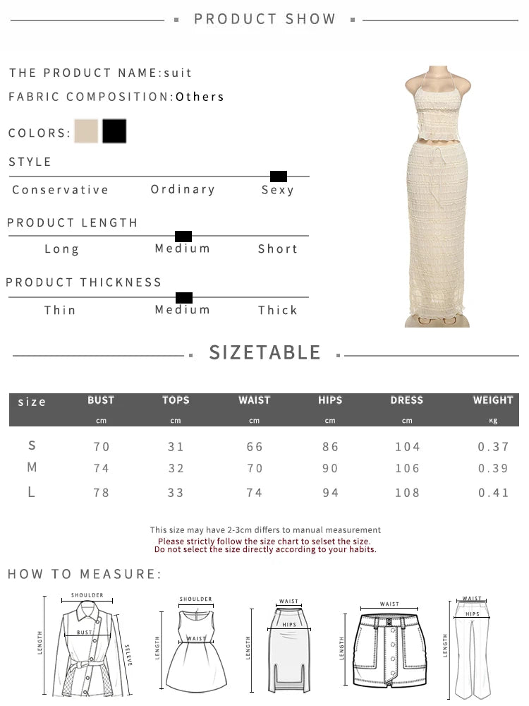 Sexy See-Through 2 Piece Set Women Lace-Up Halter Backless Crop Tops + Ruched Elegant Skirts Vacation Beach Party Suits
