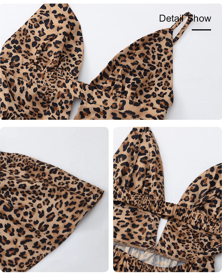 Dresses Spring Summer Dating Fitting Slim Leopard Cut-Out Sleeveless Sweetheart Neck Mini Cami Dresses For Women