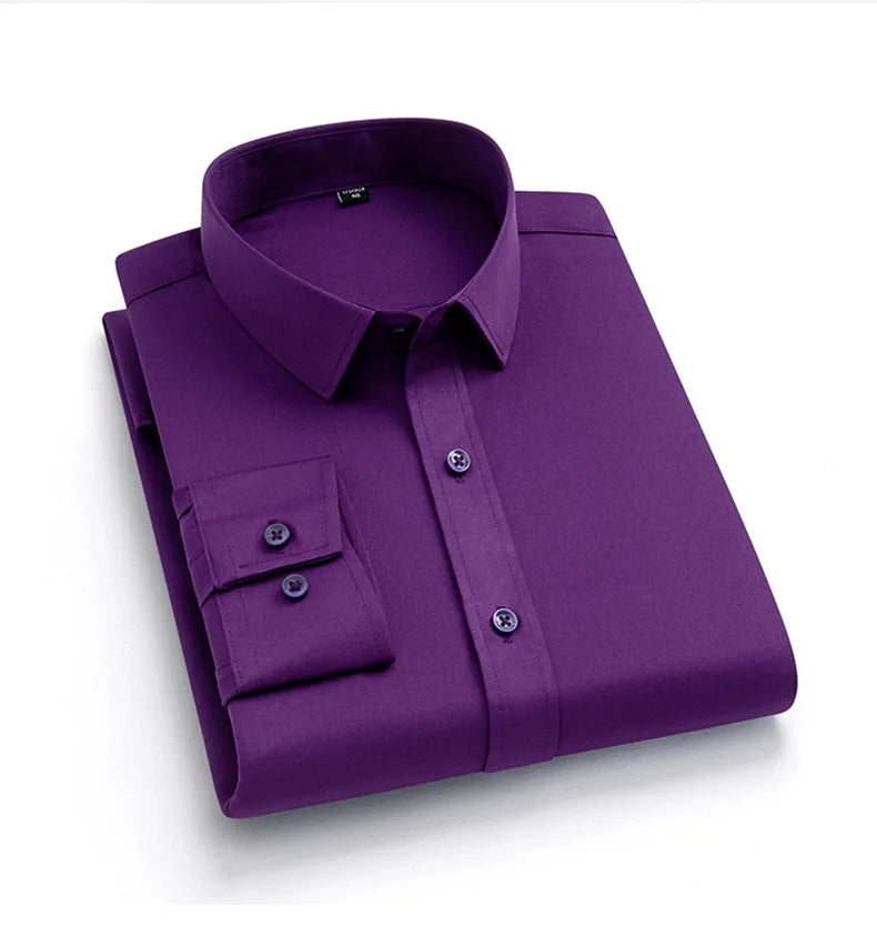 Non-iron Solid Office Shirts for Men Latest Anti-wrinkle Comfort Soft Business Without Pocket Smart Causal Purple Slim Fit Blous