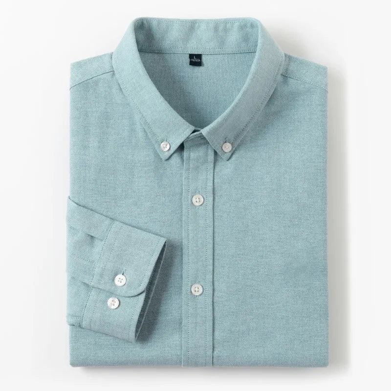Men's Slim-Fit Oxford Cotton Shirt, Long Sleeves, Casual Breathable Fabric, Exquisite Craftsmanship, Brand with OEM Processing