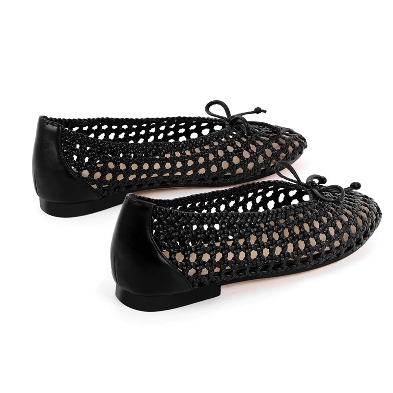 Women Round Toe Black Mesh Ballet flats