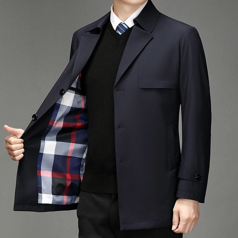 Men's Autumn & Winter Jacket, Clothing Trench Coat, Lapel Single Breasted Straight Business Casual, Male Youth Popular Style