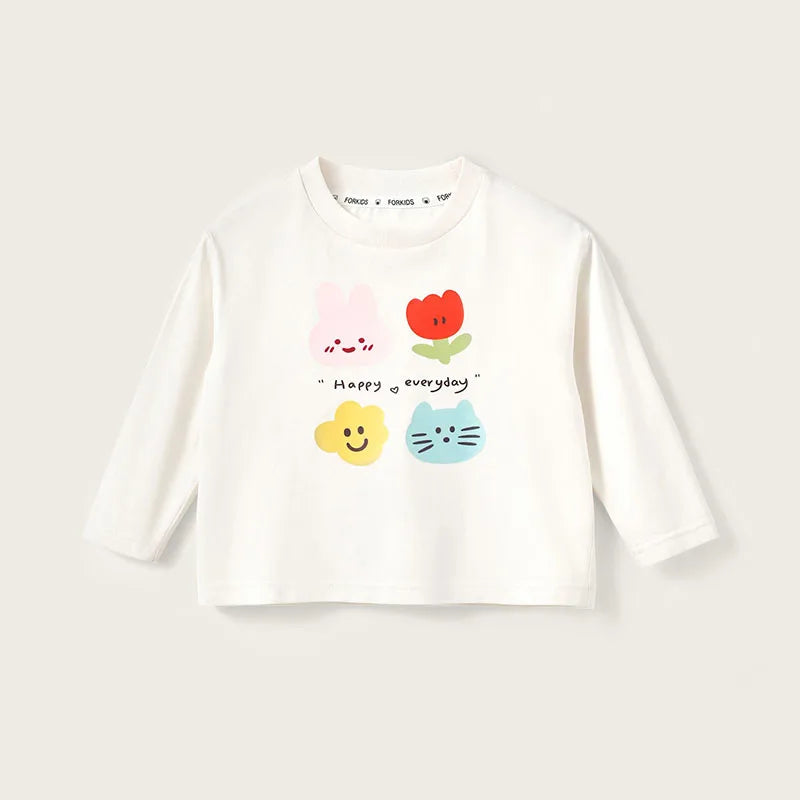 New Spring Girls Boys Cute T-shirt Kids Cartoon Letter Star Flower Undershirts Children Thin Style Bottoming Shirt 7T Unisex