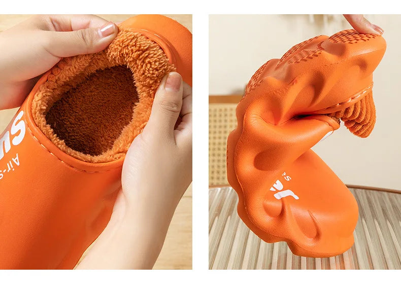 Unisex Winter Warm Cotton Slippers Indoor and Outdoor Waterproof Walking Shoes Fluffy Non-Slip Sandals For Women & Men