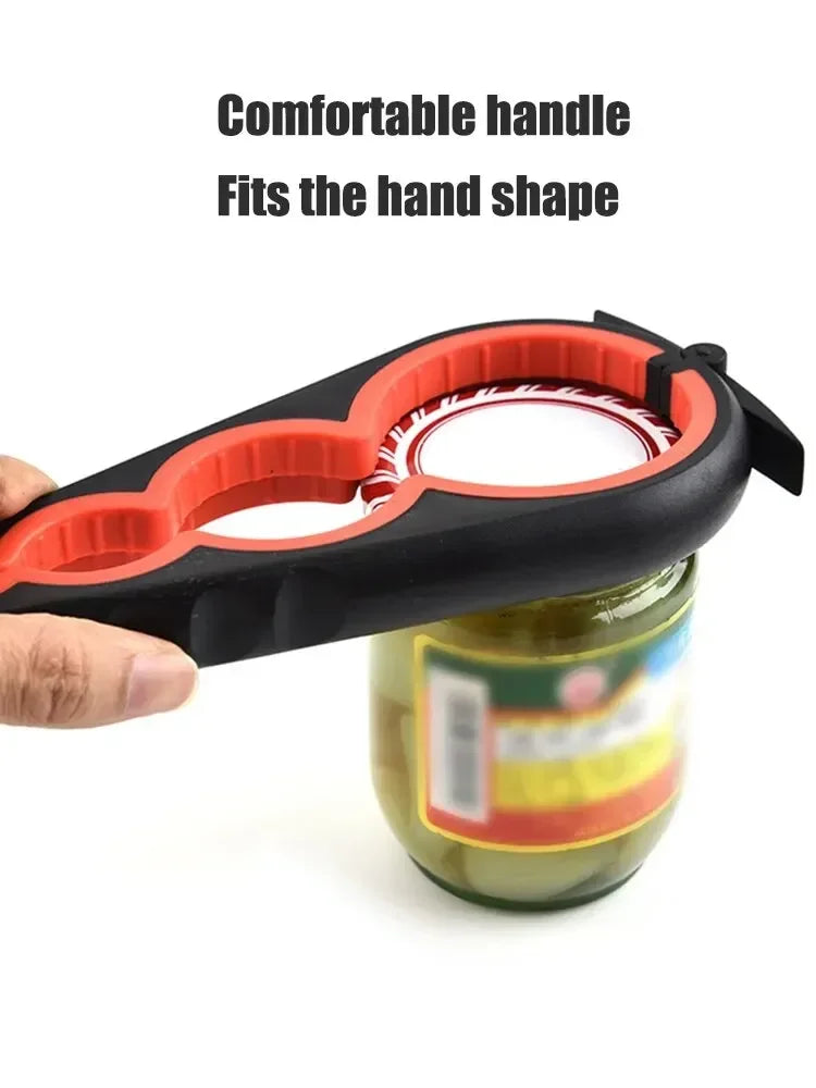 4-in-1 Multi Functional Can Opener Bottle Opener Cap Twister Anti Slip Heavy Duty Stainless Steel Kitchen Tool