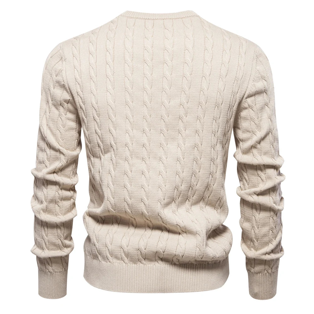 Men's Giraffe Embroidery Cotton Sweaters Round Neck Classic Twist Patterned Pullover Knitted Sweater for Men