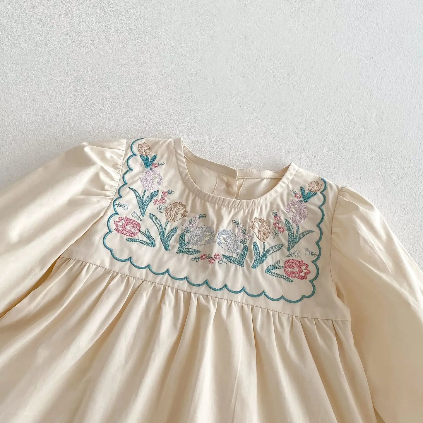 2025 Spring Children's Clothing Girls Casual Dress Puff Sleeved Embroidered Kid's O-neck Princess Dress 1-6Y Girls