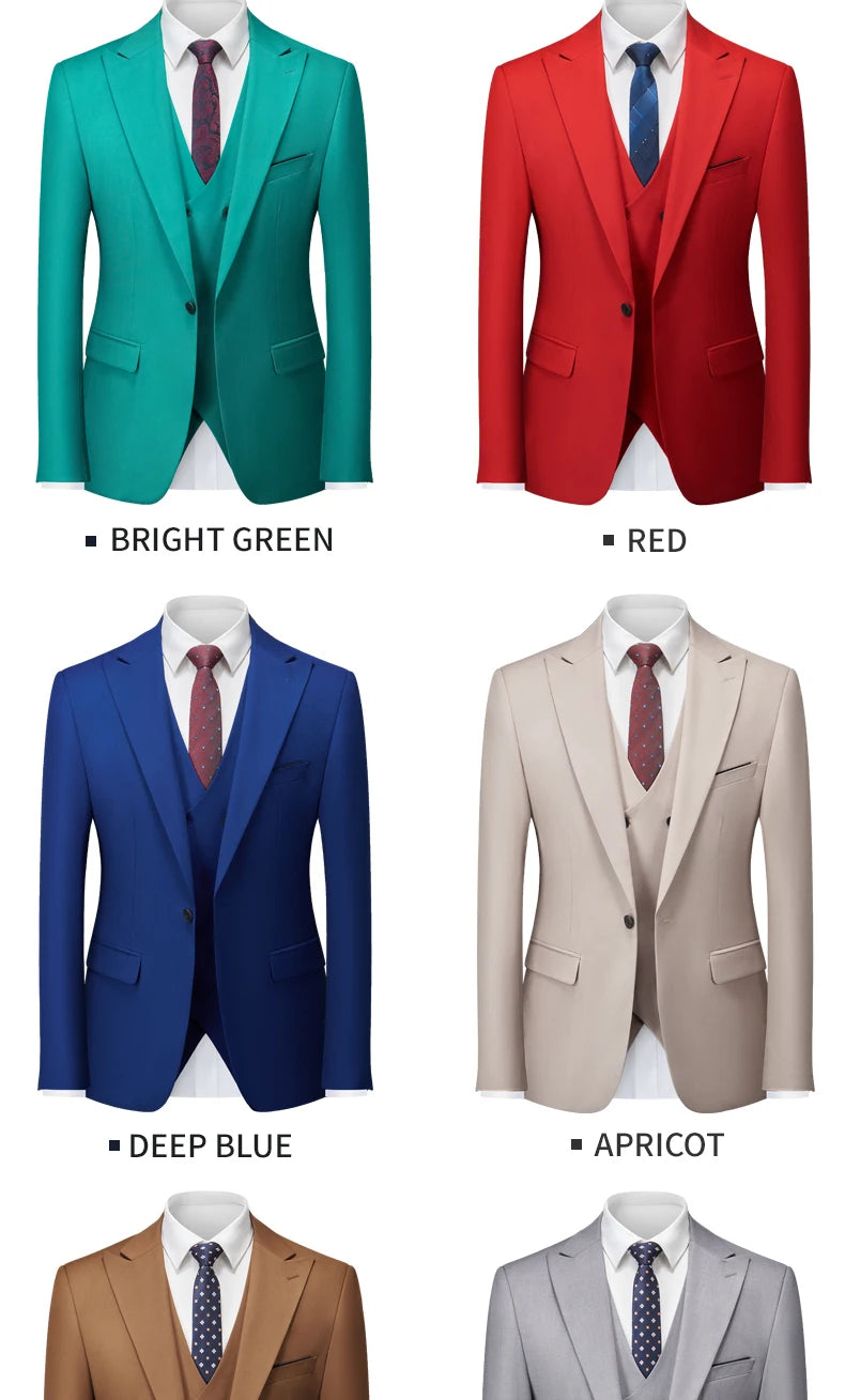 Men's Italian Business Gentleman Slim Suit, Groom Wedding Blazers, Italian Costume - Sizes M to 5XL