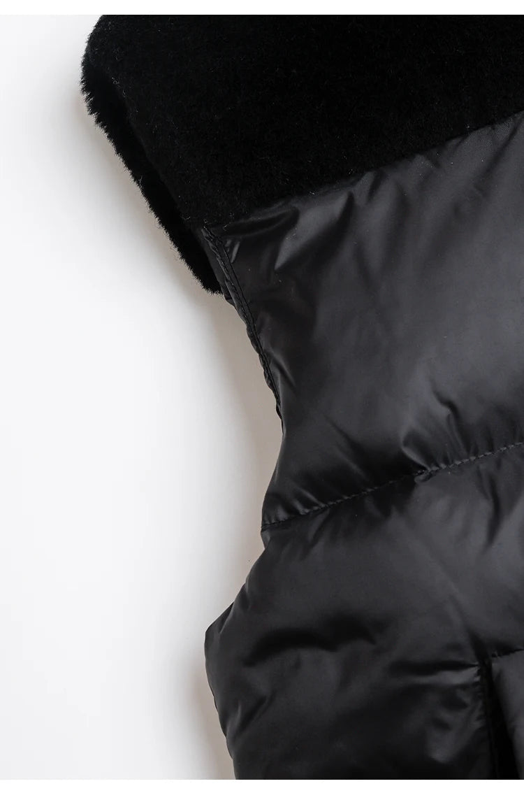 Women's High-Quality Woollen Luxury Jacket, Thick White Duck Down Vest Coats For Ladies