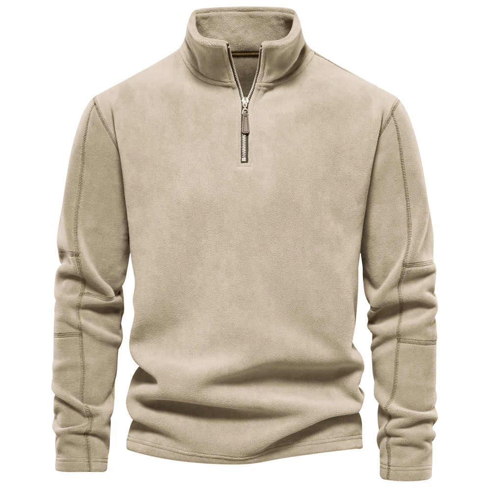 Men's Quality Thickened Warm Fleece Jacket for Men Zipper Neck Pullover Male Sweatshirt Soft Shell Jacket